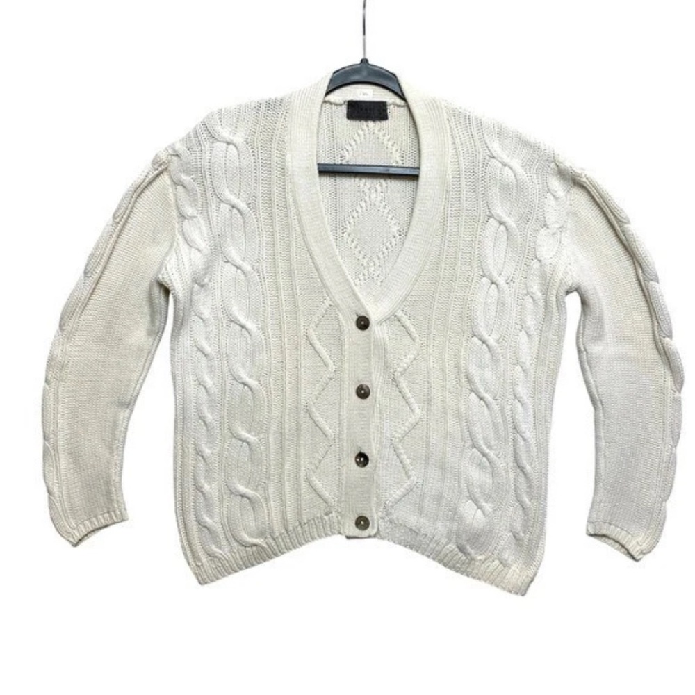 VINTAGE Diane B Paris New York Cardigan Womens L Cream Cable Knit Button Sweater